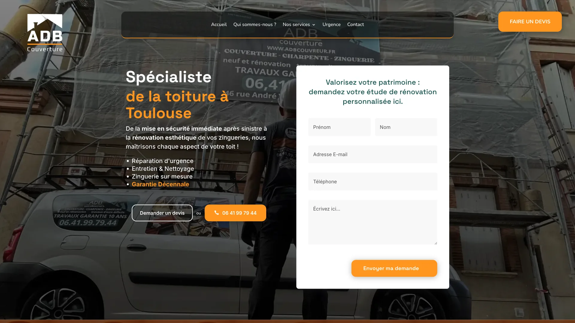Site vitrine ADB Couverture - couvreur à Toulouse