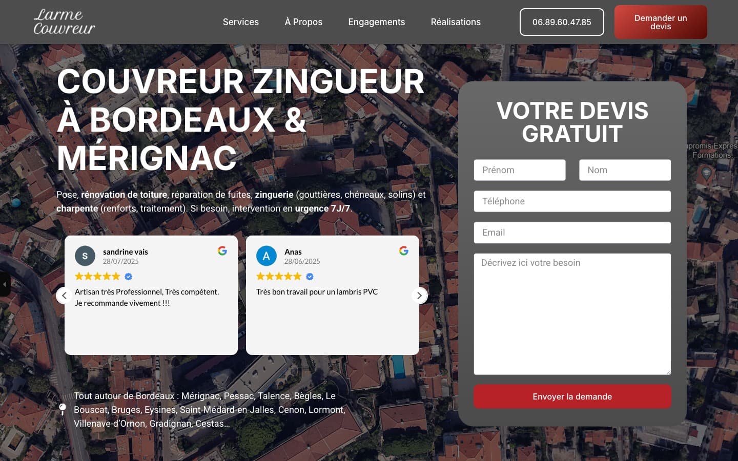 Aperçu du site Larme Couvreur