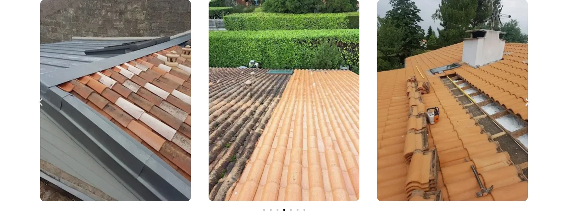 Larme Couvreur - Accueil, réalisations : carrousel de photos de chantiers réels, toitures rénovées, zinguerie et bac acier, la preuve concrète du travail de l'artisan.