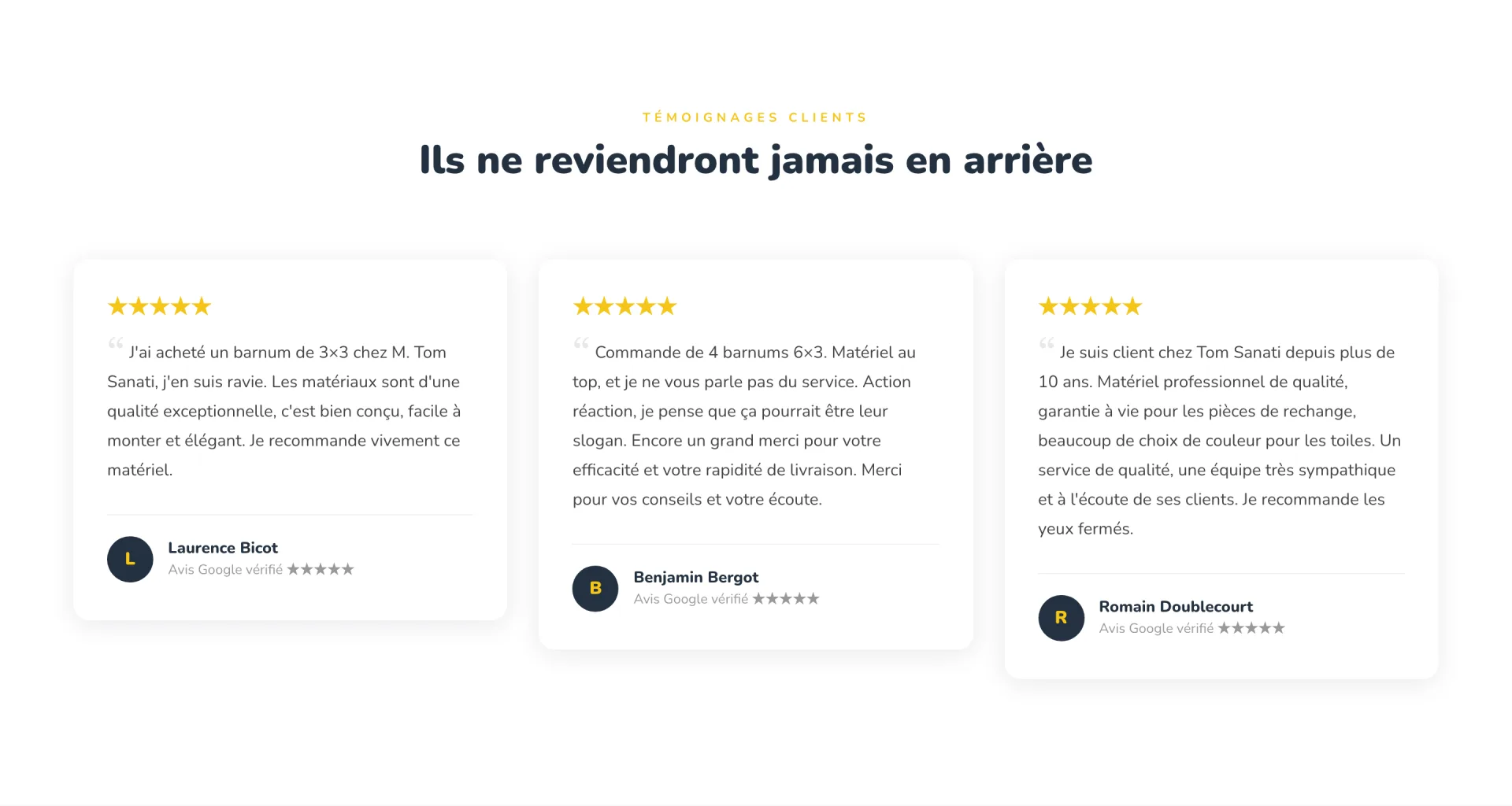 Tom Sanati - Page Personnalisation : avis Google vérifiés et nominatifs, 5 étoiles, qui parlent qualité du matériel, rapidité de livraison et garantie à vie des pièces.